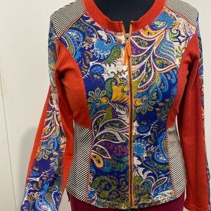 Patchwork Paisley/Stripe Zip Front Cardigan Jacket by Kaktus | Size Large